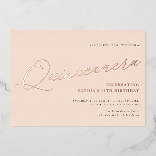 Invitation En Aluminium Gracity Script Quinceañera Anniversaire Fête VRAI (Recto)