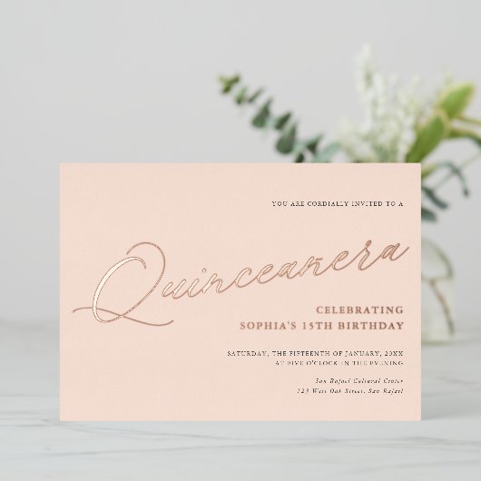 Invitation En Aluminium Gracity Script Quinceañera Anniversaire Fête VRAI (Debout devant)