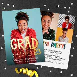 Invitation En Aluminium Grad 2023 fête de fin d'études en gras 4 photo or