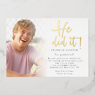 Invitation En Aluminium Grad 2025 Photo Il L'A Fait Graduation Or