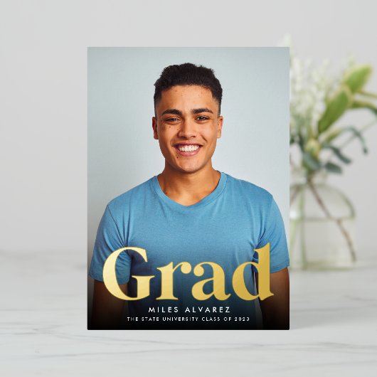 Invitation En Aluminium Grad de l'huile | Diplôme photo vertical (Debout devant)