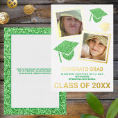 Invitation En Aluminium Grad Glam Green Casquette Photo Collage Grad