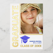 Invitation En Aluminium Grad Glam Marine Casquette Stylish Graduate Photo (Recto)
