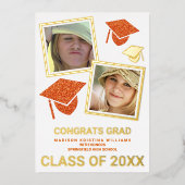 Invitation En Aluminium Grad Glam Orange Casquette Photo Collage Grad (Recto)