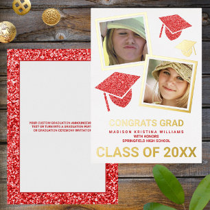 Invitation En Aluminium Grad Glam Red Casquette Photo Collage Grad