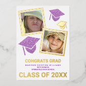 Invitation En Aluminium Grad Glam violet Casquette Photo Collage Grad (Recto)