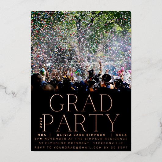 Invitation En Aluminium GRAD PARTY Class of 2023 Rose Gold Pressed Moderne (Recto)