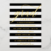 Invitation En Aluminium Grad Party Moderne Black Stripes Or (Recto)
