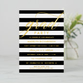 Invitation En Aluminium Grad Party Moderne Black Stripes Or (Debout devant)