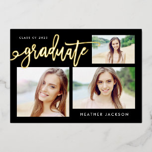 Invitation En Aluminium Graduate 2022 Trendy 3 Photo Collage Party