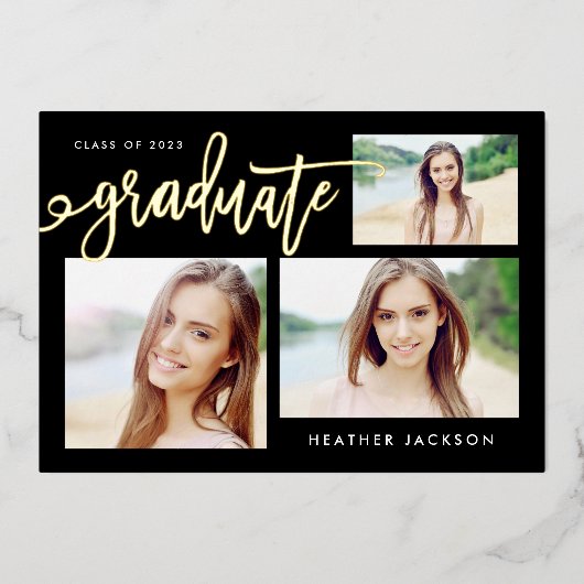 Invitation En Aluminium Graduate 2022 Trendy 3 Photo Collage Party (Recto)