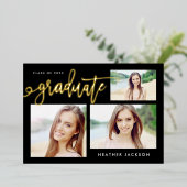 Invitation En Aluminium Graduate 2022 Trendy 3 Photo Collage Party (Debout devant)