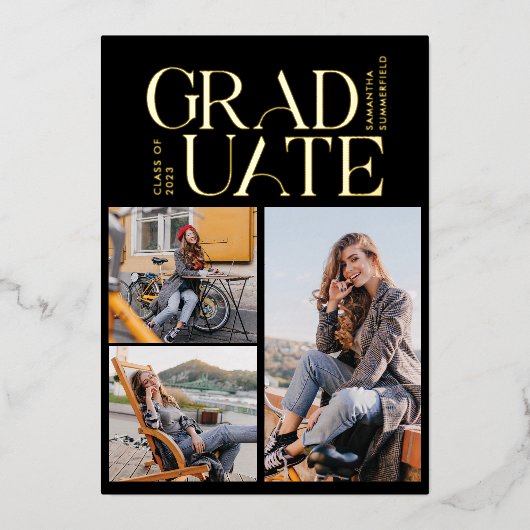 Invitation En Aluminium Graduate 2024 Photo Collage Graduation Party Gold (Recto)