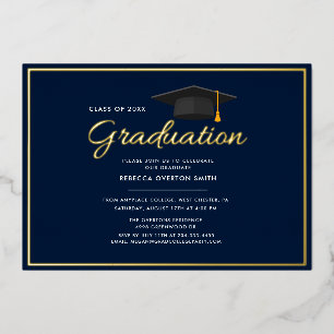 Invitation En Aluminium Graduation 2024 Marine Blue Grad Party Gold