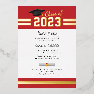 Invitation En Aluminium Graduation 2024 Red Grad Party Gold