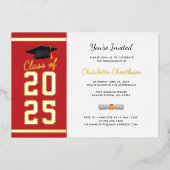 Invitation En Aluminium Graduation 2024 Red Script Grad Party Gold (Recto)