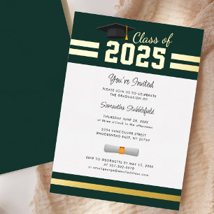 Invitation En Aluminium Graduation 2025 Green Grad Party Gold