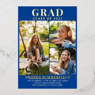 Invitation En Aluminium Graduation 2025 Photo Grad Party Gold