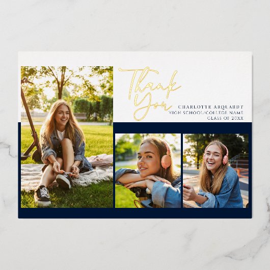 Invitation En Aluminium Graduation 2025 Script Graduate Merci Gold (Recto)