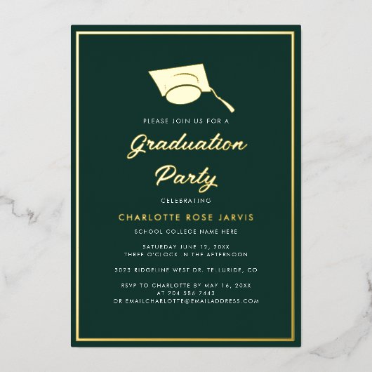 Invitation En Aluminium Graduation 2025 Script Green Photo Party Gold (Recto)
