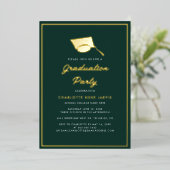 Invitation En Aluminium Graduation 2025 Script Green Photo Party Gold (Debout devant)