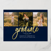 Invitation En Aluminium Graduation 4 Photo Collage Script Marine Gold (Recto)