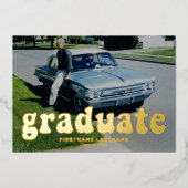 Invitation En Aluminium Graduation 4 Photo Retro Funky Gold Party (Recto)