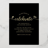 Invitation En Aluminium Graduation 4 Photo Script moderne Black Real Gold (Verso)