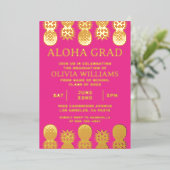 Invitation En Aluminium Graduation Aiguille tropicale Luau Rose (Debout devant)