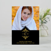 Invitation En Aluminium Graduation Black Real Golden Chic Lace Romantic (Debout devant)