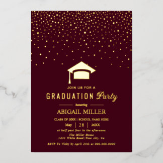 Invitation En Aluminium Graduation cap confetti Class Of 2025 burgundy