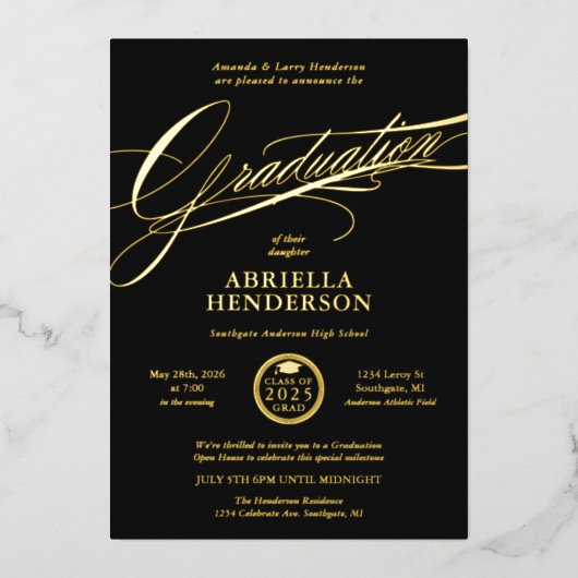Invitation En Aluminium Graduation de script élégant et formel (Recto)
