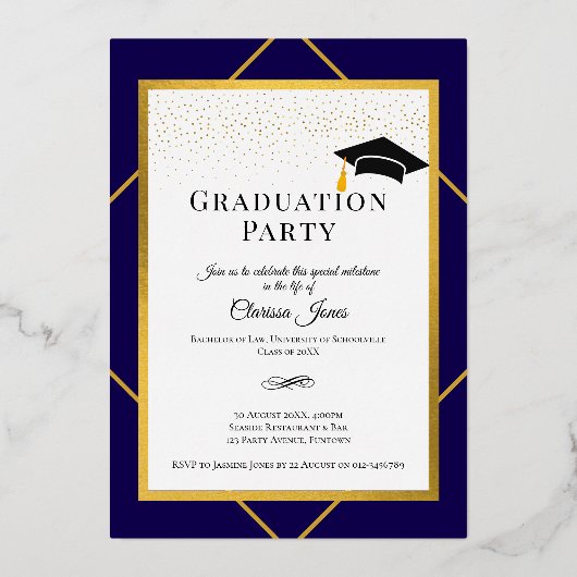 Invitation En Aluminium Graduation Grad Party Photo Invitation, Or (Verso)