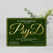 Invitation En Aluminium Graduation Green Gold PsyD (Debout devant)