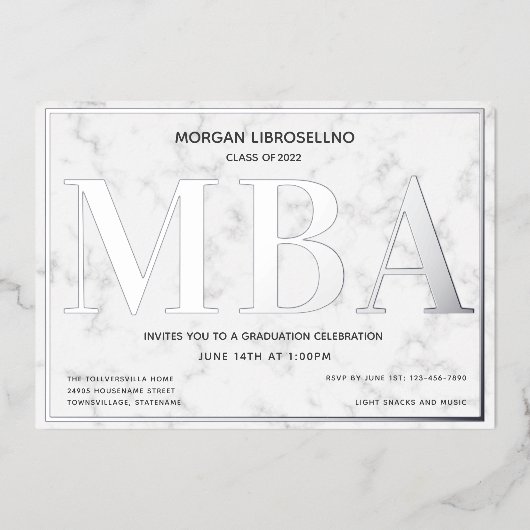 Invitation En Aluminium Graduation MBA Marble Silver (Recto)
