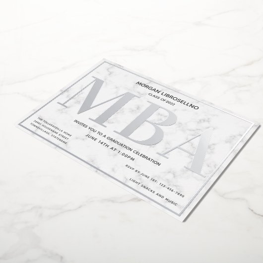 Invitation En Aluminium Graduation MBA Marble Silver (Rotation)