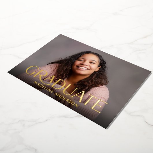 Invitation En Aluminium Graduation minimale moderne 2 Photo Gold Foil Invi (Rotation)