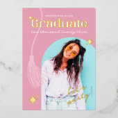 Invitation En Aluminium Graduation moderne et rétro rose étincelle (Recto)