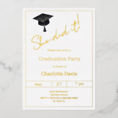 Invitation En Aluminium Graduation party black gold  luxury She did it (Recto)