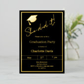 Invitation En Aluminium Graduation party black gold luxury She did it (Debout devant)