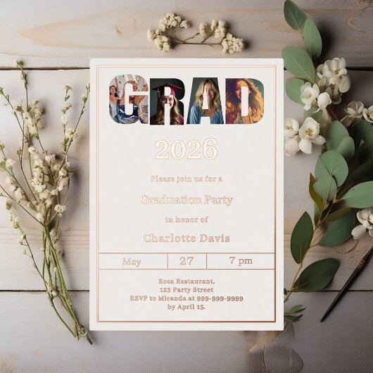 Invitation En Aluminium Graduation party ivory rose gold grad photo luxury