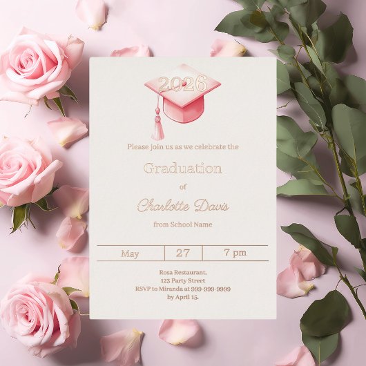 Invitation En Aluminium Graduation party rose gold class of 2026 luxury