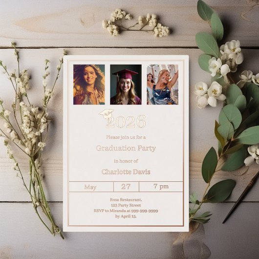 Invitation En Aluminium Graduation party rose gold photo luxury