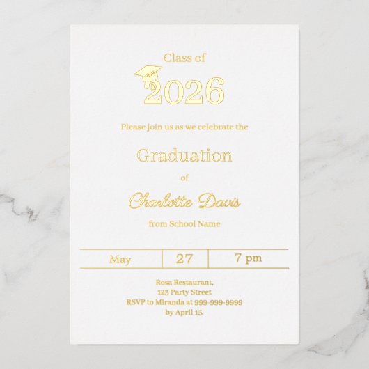 Invitation En Aluminium Graduation party white gold class of 2026 luxury (Recto)