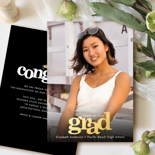 Invitation En Aluminium Graduation photo audacieuse typographie moderne vé