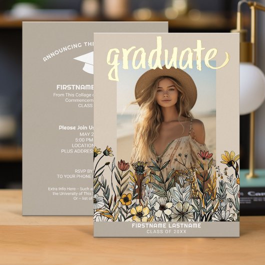 Invitation En Aluminium Graduation Photo Fleurs colorées - Grad Party