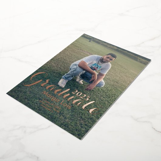 Invitation En Aluminium Graduation Photo Gold Bold Pressé (Rotation)