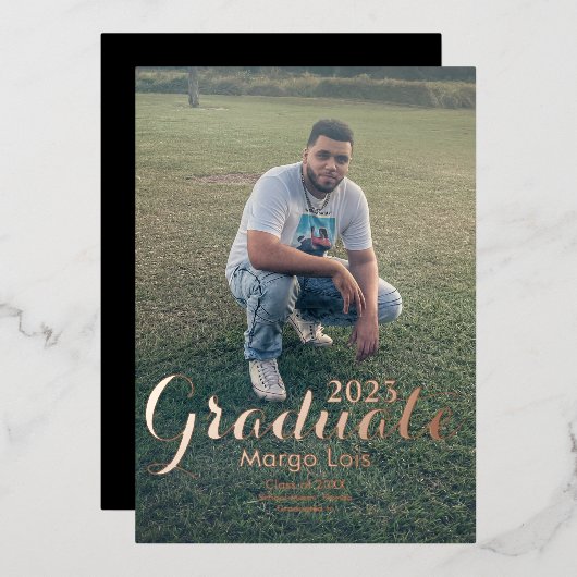 Invitation En Aluminium Graduation Photo Gold Bold Pressé (Recto/Verso)