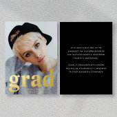 Invitation En Aluminium Graduation photo moderne Black Gold Foil