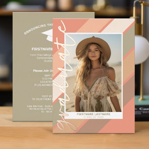Invitation En Aluminium Graduation Photo Retro Stripes Boho Grad Party
